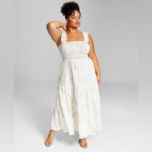 Beautiful white tiered maxi dress with light beige print